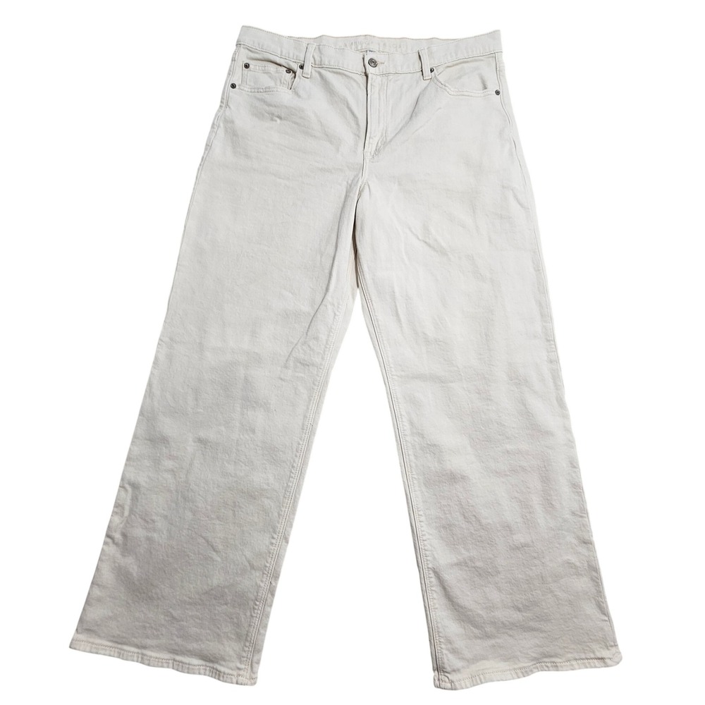 American Eagle Wide Leg Jeans Women 16 Regular Cream Stretch Real Good High Rise